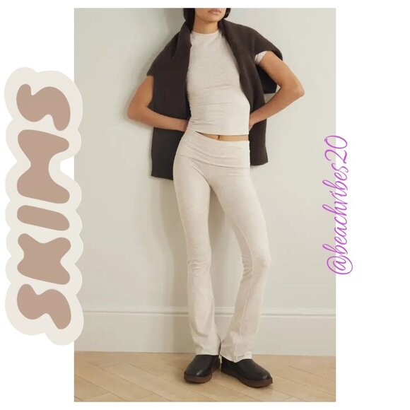 SKIMS Cotton Jersey Foldover Pant Oatmeal Heather Medium NWOT - Picture 6 of 9